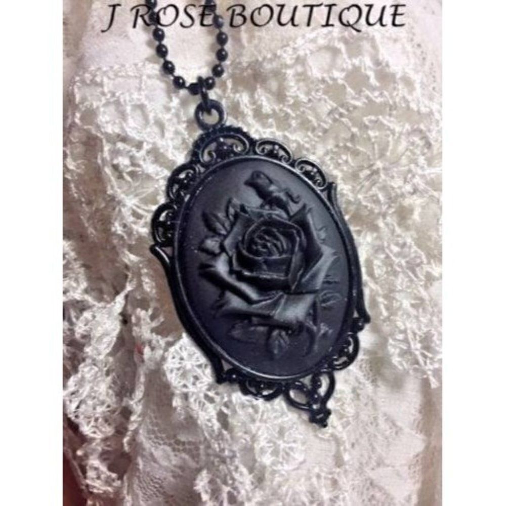 Black Morbid Rose Cameo Necklace Gothic Victorian
